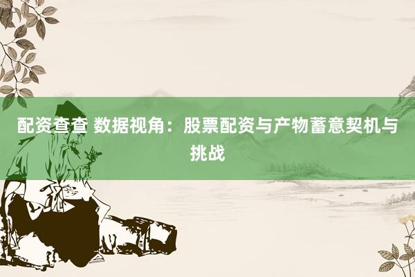 配资查查 数据视角：股票配资与产物蓄意契机与挑战